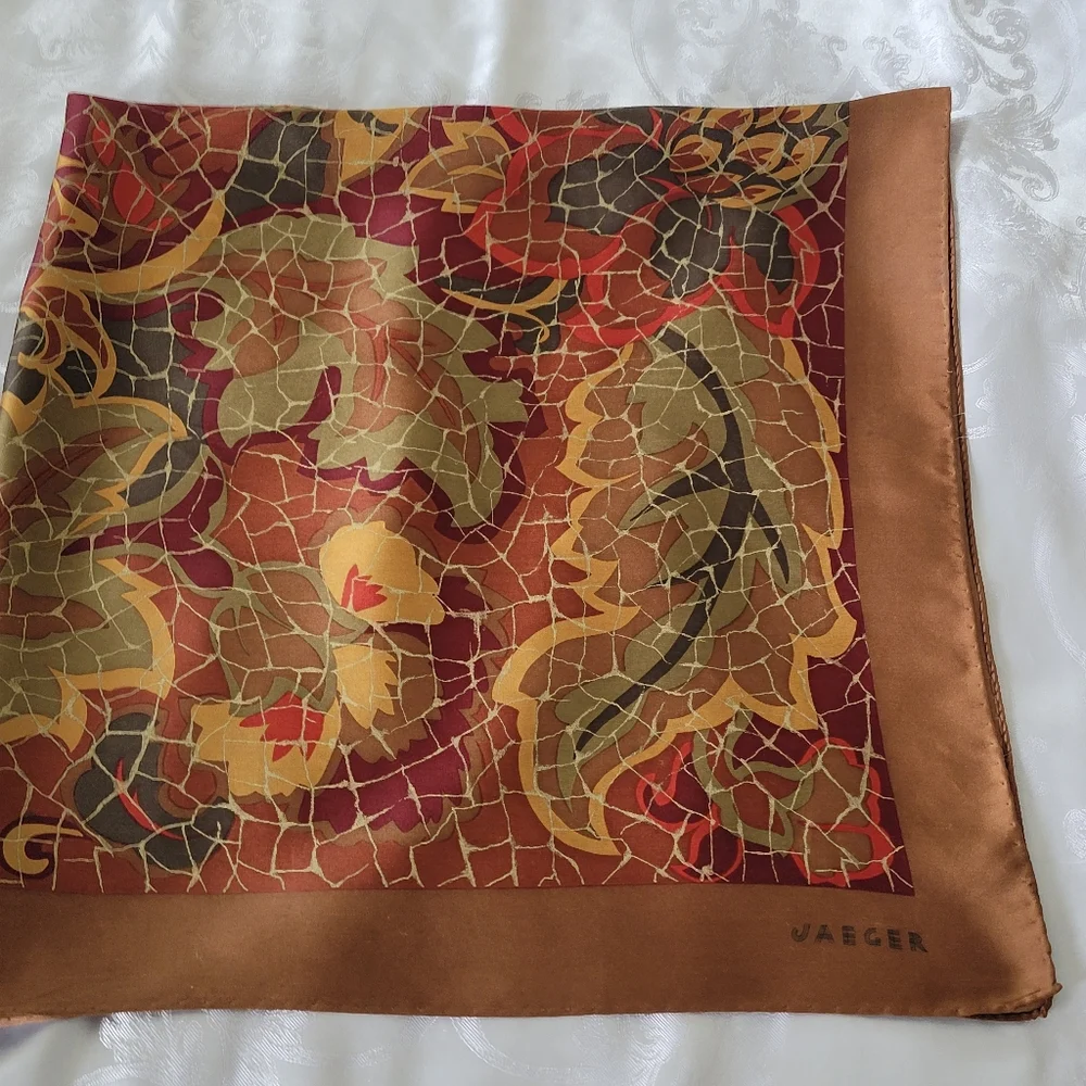 Vintage Jaeger Silk Scarf Made In Italy with Abstract Design.34X34 Inches. - Picture 13 of 15